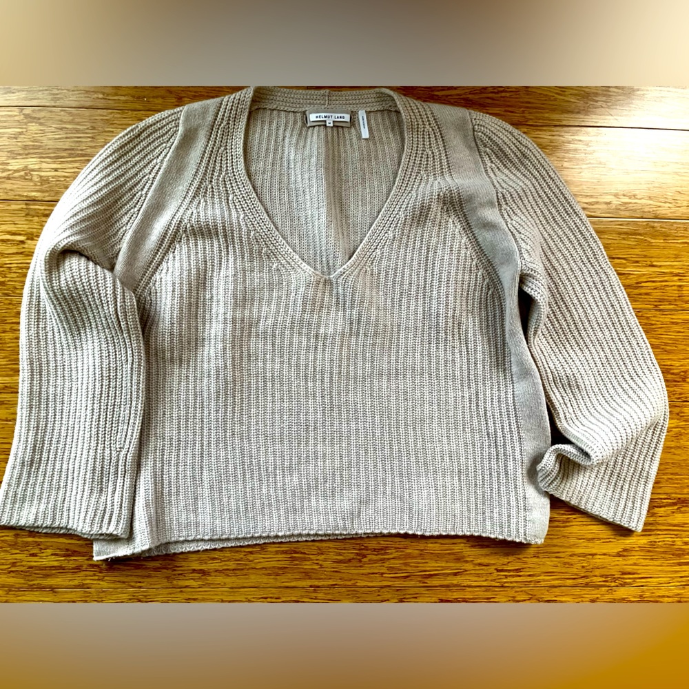 Helmut Lang oatmeal knit V-neck boxy sweater